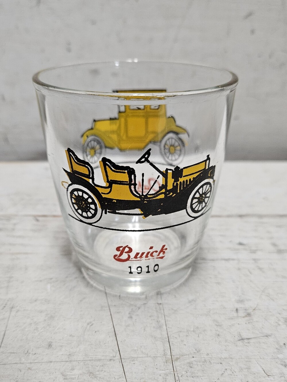 Vintage 1950s Hazel Atlas Drinking Glass -Buick 1910 -Oakland 1911 Collectible